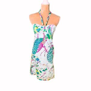 Tibi Y2k Vintage Halter Dress Peacock Tropical Vibrant Size XS